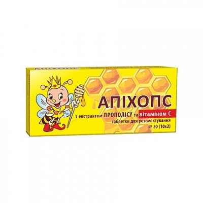 Апихопс с экстрактом прополиса и витамином С, таблетки для рассасывания по 0,5 г №10х2, ДД